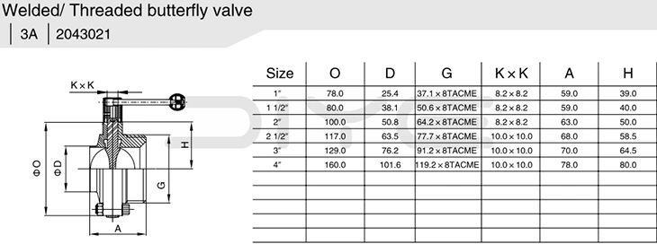 Sanitary Weld Threaded Butterfly Valve